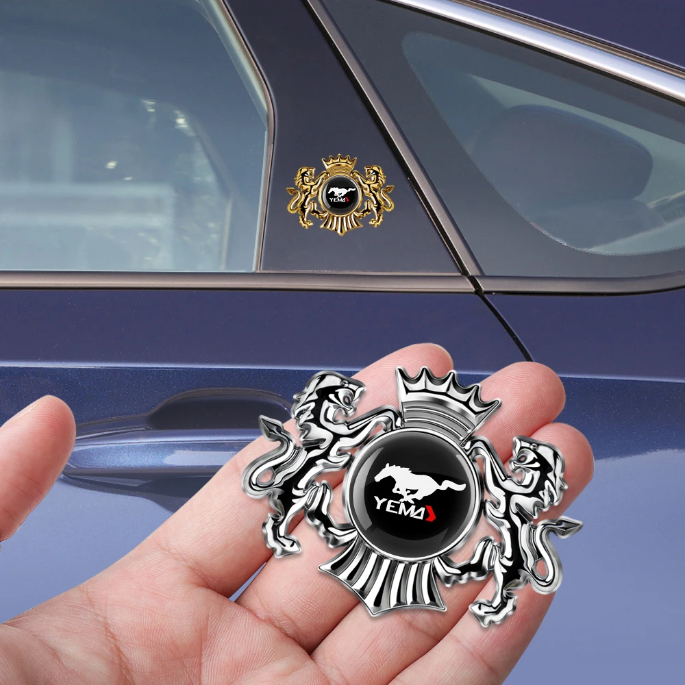 Ford Mustang Metal Crown Lion Car Badge 3D Emblem Sticker For Side Fender Trunk Hood For Focus Kuga F150 Mk3 Mk7 Fiesta Everest view 4