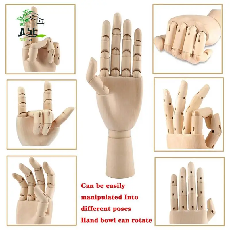 

A05E-Wooden Hand Model, 2 PCS, 12 Inches Left And Right Hand Art Mannequin Figure With For Hand Jewelry Display, Decoration