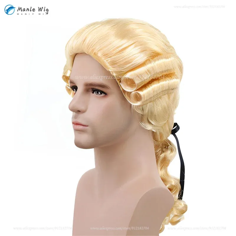 2025 yiyiLawyer القاضي الباروك رمادي تأثيري البيج أبيض أسود رمادي ذهبي مجعد الذكور زي ديلوكس التاريخية الباروكات + ث