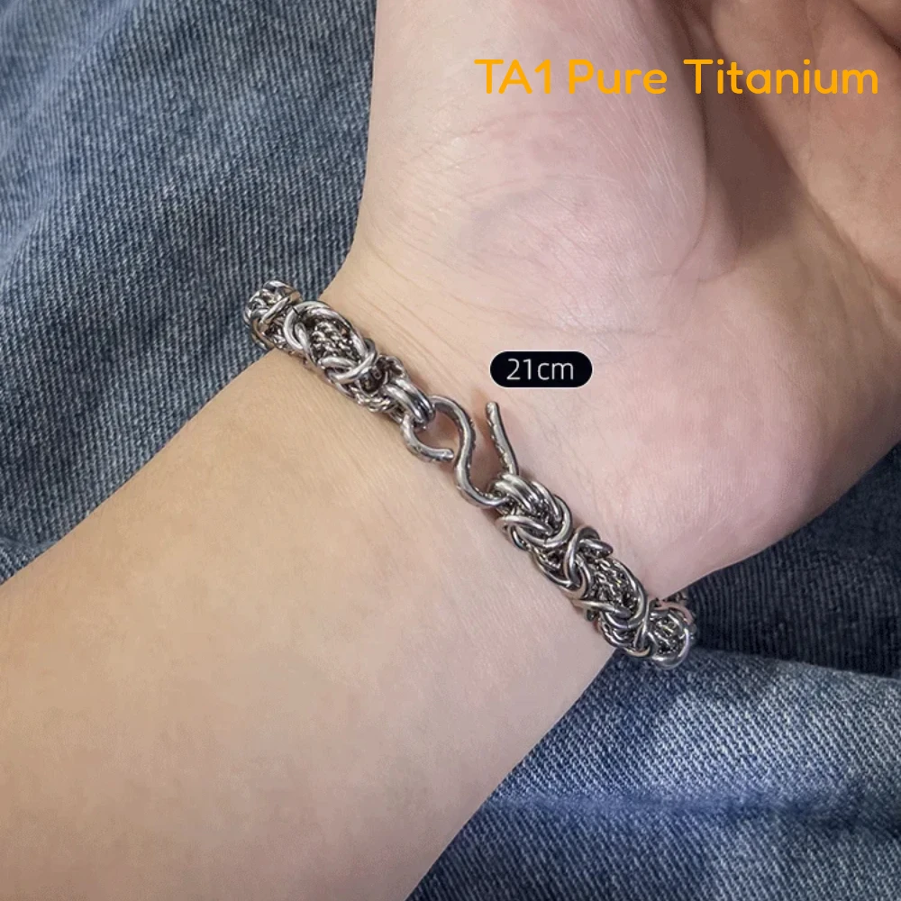 

Hand-Woven 9mm TA1 Pure Titanium Necklace Bracelets for Men Women Disk Dragon Chain Retro Anti-Allergy Twist Keel Chain Necklace