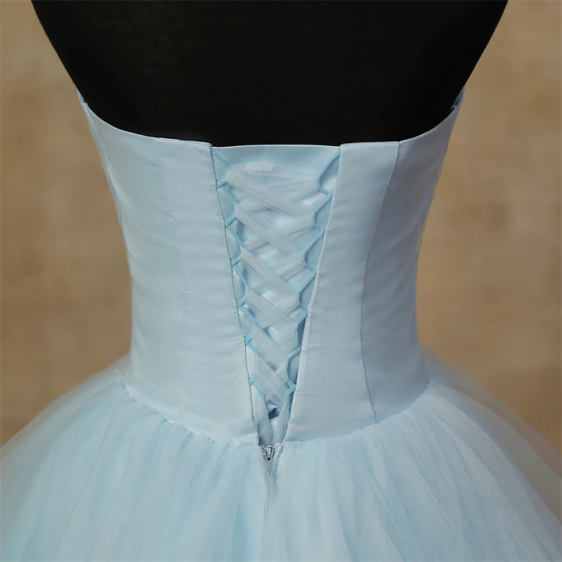 Moda personalizzata semplice G cielo blu abito stile Quinceanera senza spalline increspato organza abiti da 15 abito da debuttante principessa della Boemia