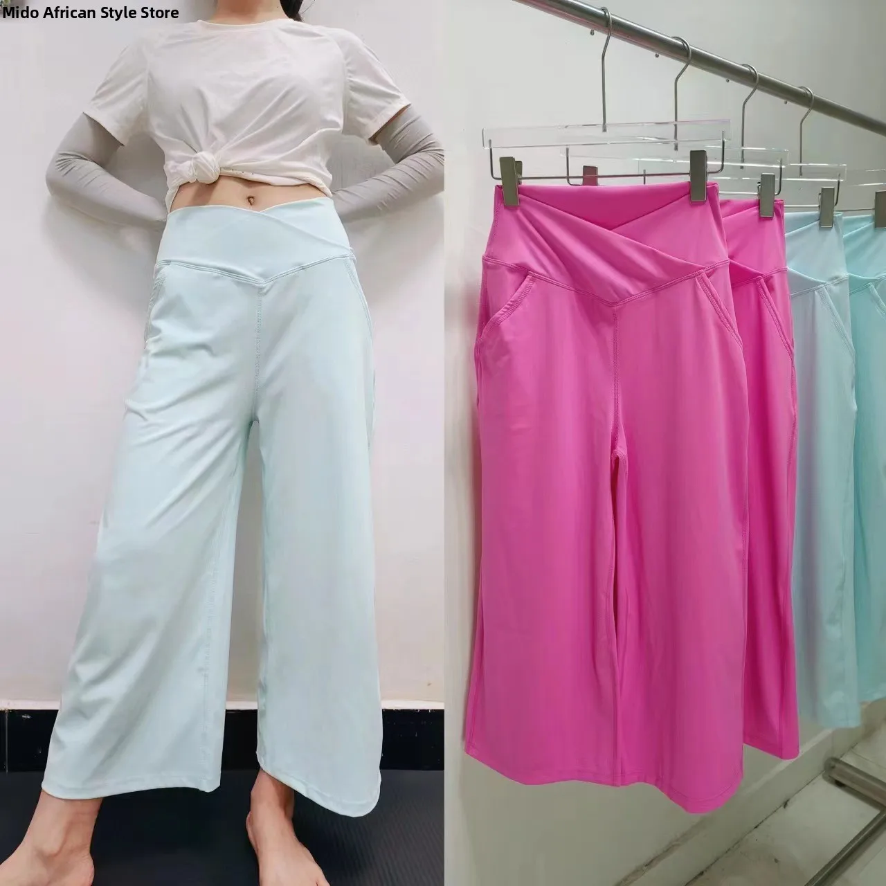 

Женские брюки с высокой талией и широкими штанинами, повседневные, свободные, укороченные, с V-образным вырезом, для отдыха, модные