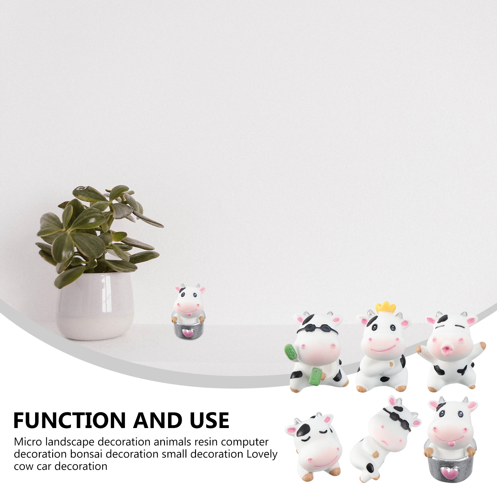 

6Pcs Resin Animals Ornament Miniature Cattle Decor Durable Waterproof Home Office Fairy Garden Resin Animals Ornament