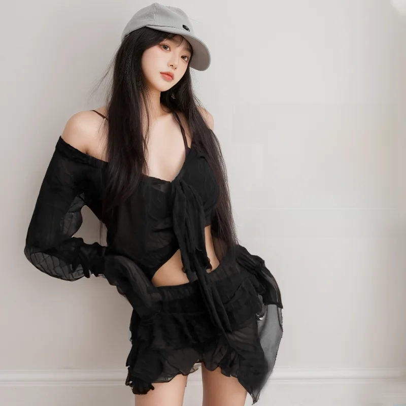 

Summer 2025 Sensual Fem Bikini Four-piece Set Long Sve Conservative Pure Desire Vaion Swimsuit Triangular Bikini wit...