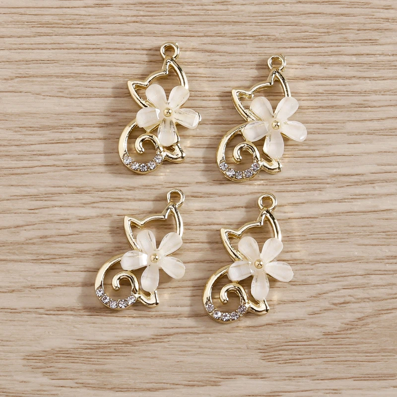 

5pcs 10x20mm Cute Crystal Cat Flower Charms Pendant for Jewelry Making Drop Earrings Necklaces Bracelets DIY Crafts Accessories