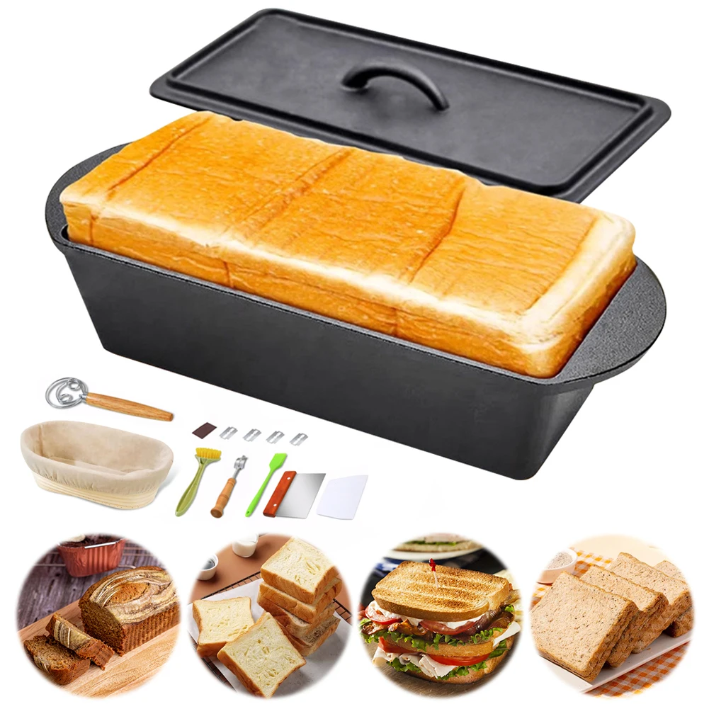 

Rectangular Cast Iron Bread-Pan Bread-Oven with Lid Oval Fermentation Basket Heavy Duty Bread Loaf Pan Bread Baking Mold