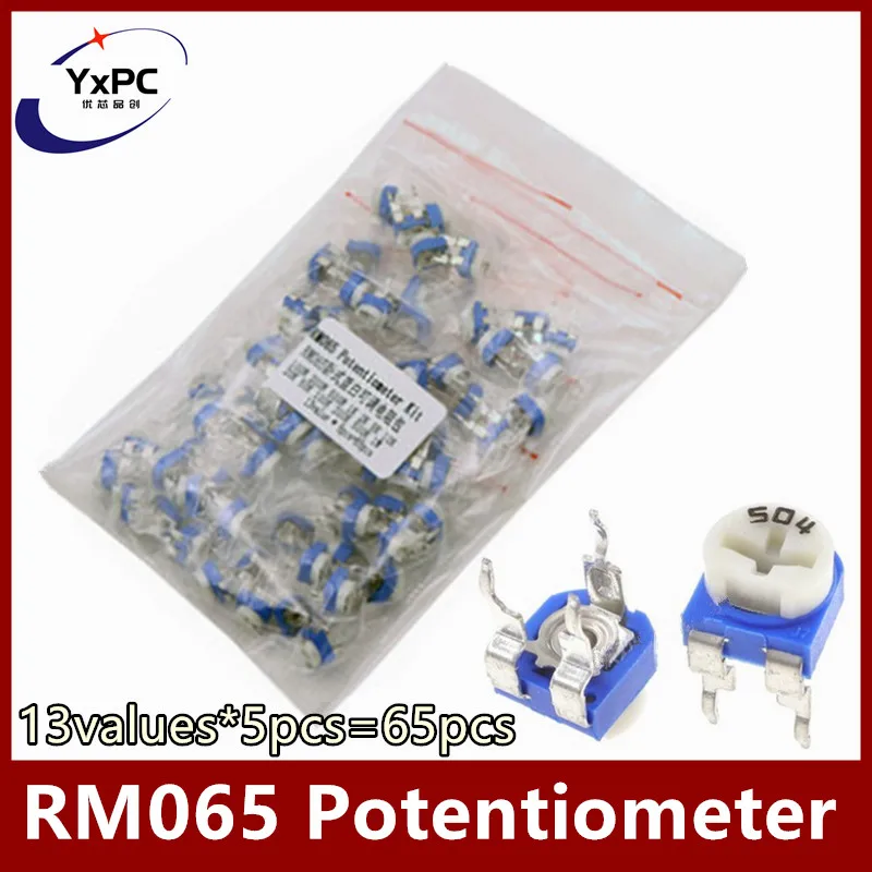 13values*5pcs=65pcs Trimming Potentiometer RM-065 top adjustment 100R-1M RM065 Variable Resistors Assorted Kit 100R 200R 1K 10K