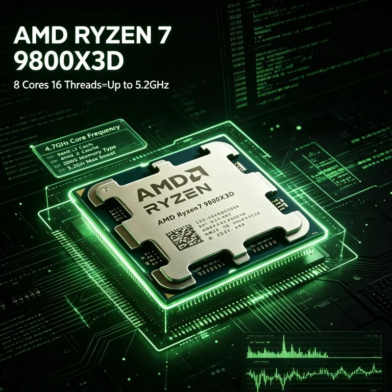 AMD Ryzen 7 9800X3D X3D Cache Gaming CPU 96MB L3 Cache 8-Core 16-Thread 5.2GHz Max Boost AM5 DDR5 4nm Desktop Processor