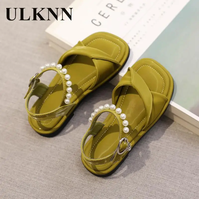 

Girl's Sandals Children's Princess Green Beading Sandalias Kid's Fashionable White Beach Sandals Baby Shoes Sandalias Shoes