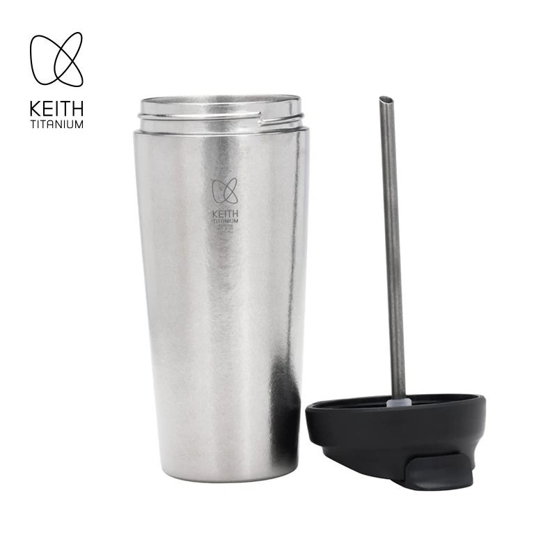 

Keith Pure Titanium Tumbler 600ml Double-Wall Vacuum Insulated Leakproof Travel Mug with Straw & Handle Ideal for Camping