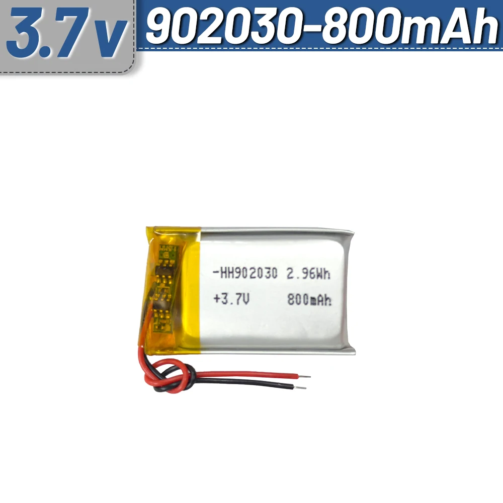 

3.7V 800mAh 902030 Polymer Lithium Battery Rechargeable for Consumer electronics toys LED Lights Bluetooth Speakers XH2.54 plug
