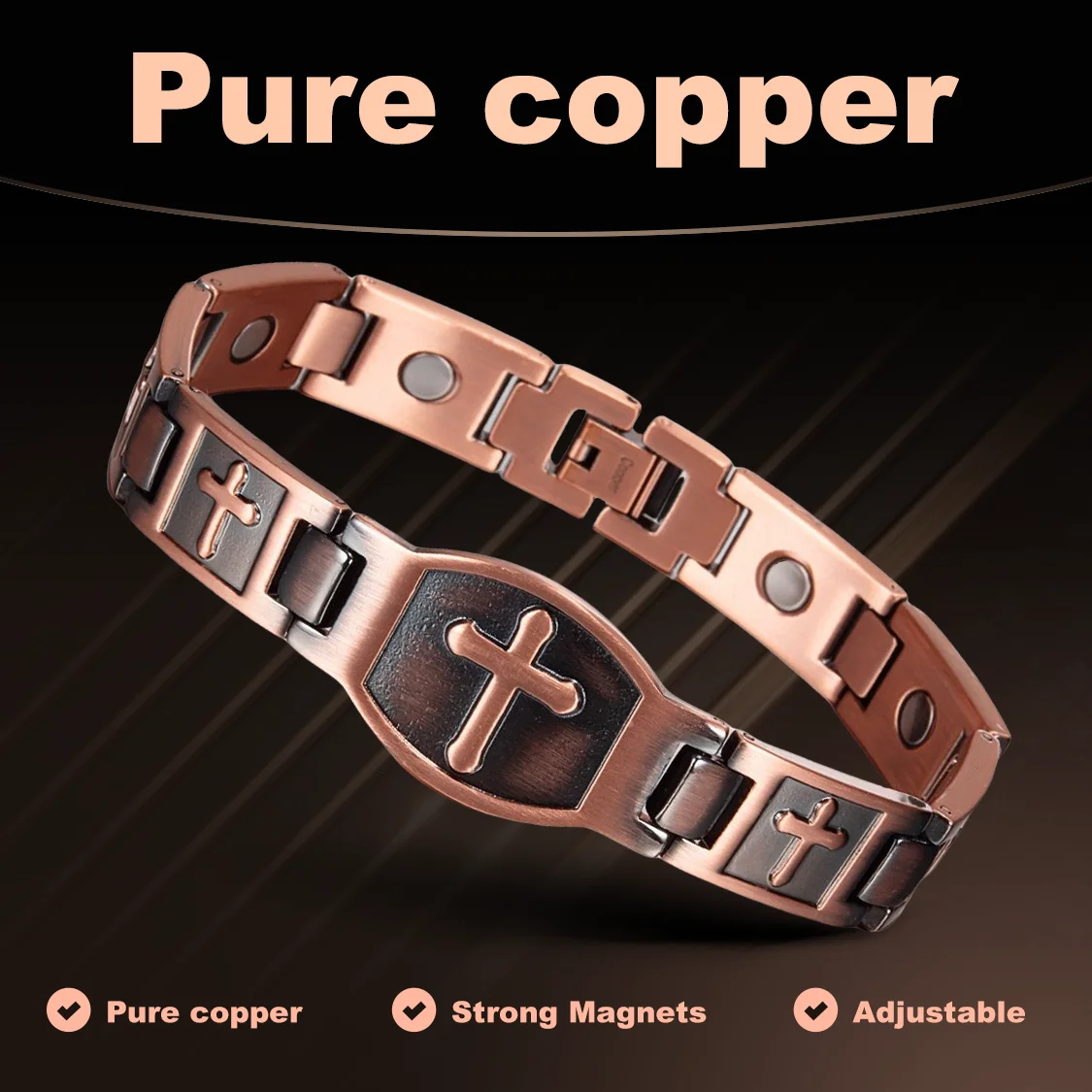 Vintage Magnetic Bracelet Men Pure Copper Magnetic Bracelet Arthritis Health Energy Chain Link Bracelets Male