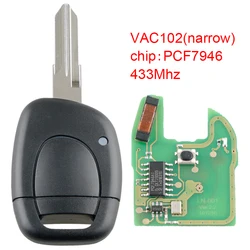 Llave remota de coche de 433MHz con Chip PCF7946 y cuchilla VAC102 apta para Twingo/Kangoo/Clio/Master/Ren ault