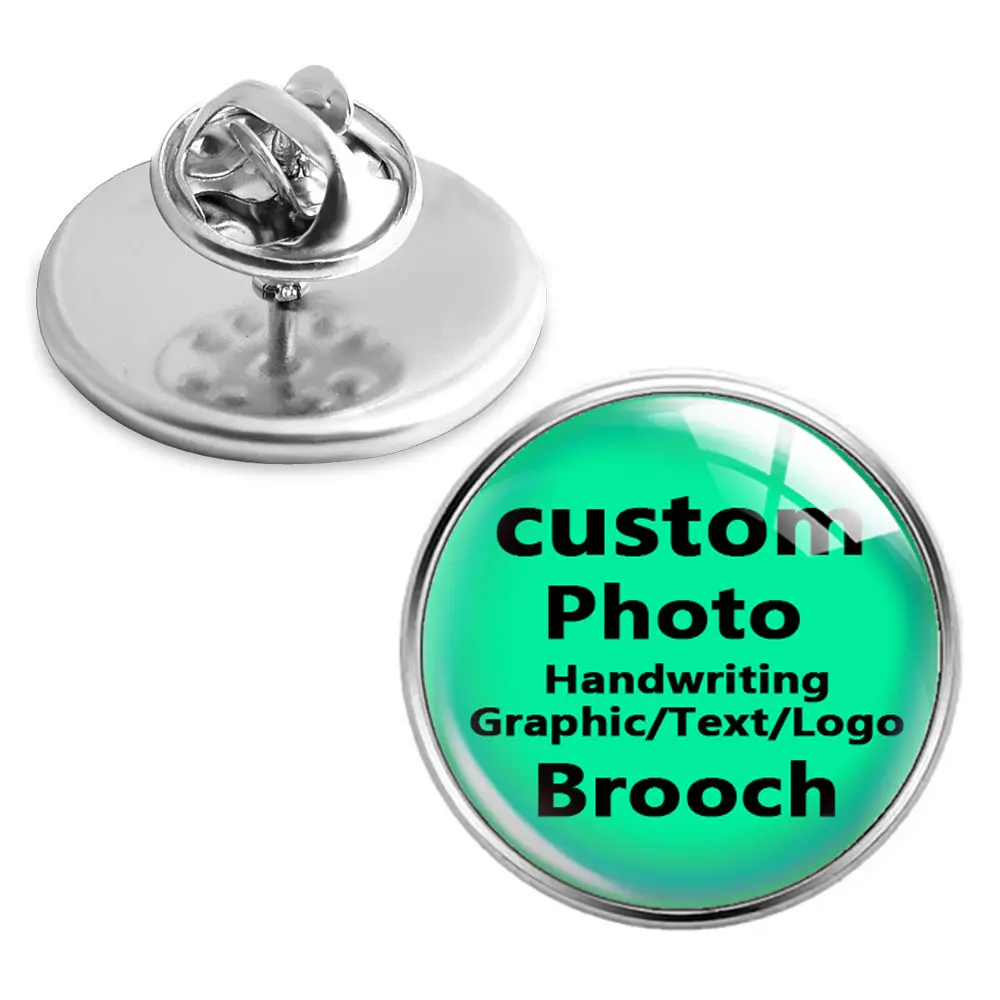 Custom Brooches Personalized Photo Text Logo Glass Cabochon Men Women Stainless Steel Backpack Lapel Button Badges Brooch Pin