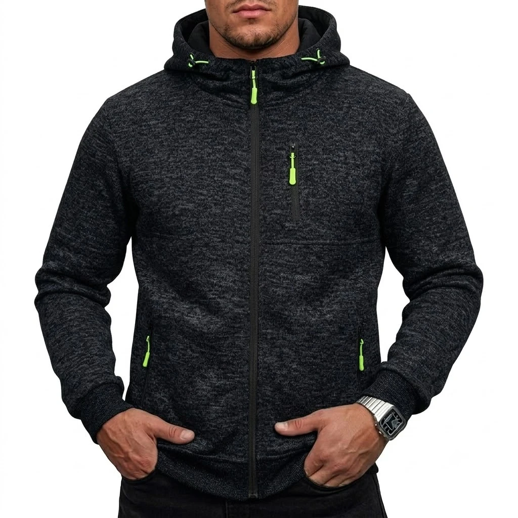 Herren-Kapuzenpullover mit Reißverschluss, Farbblock-Hoodie, Langarmjacke für Herren, Herbst-Outwear, Pullover mit mehreren Taschen, Sportbekleidung – Detail 7