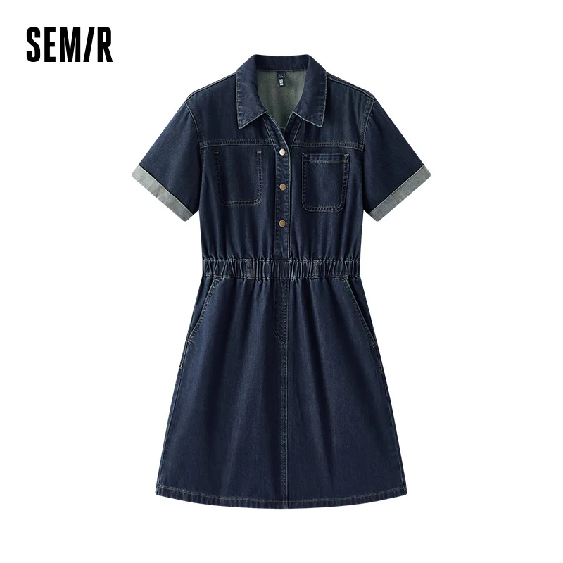 

Semir Denim Dress Women Workwear Style 2025 New Summer Waist Tie Short Dress Casual Streetwear