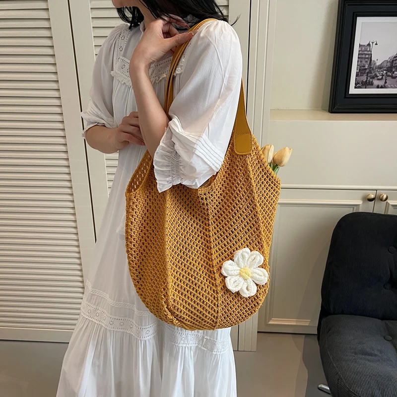 Beach Vaion Sle Hollow Woven Tote Bag Large Capaci Travel Relaxing Me ket Basket Beachside Summer 2025 Trend