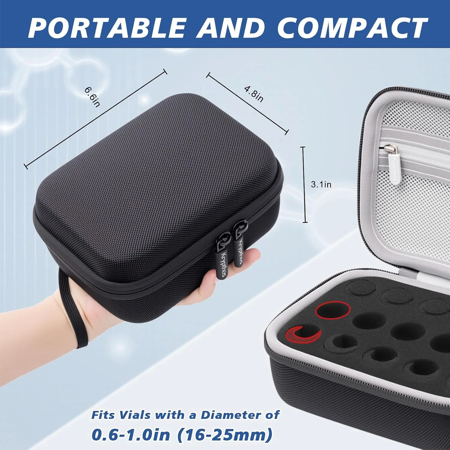 Hard Shell Peptides Case with Foam Insert,Insulin Vial Carrying Case for 1ml 3ml 5ml 10ml ,Portable Travel Storage Bag view 6