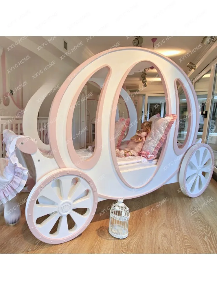 Children's Furniture Solid Wood Princess Horse Lathe Children's Bed Girls' Single Bed Parent-Child Theme Bed