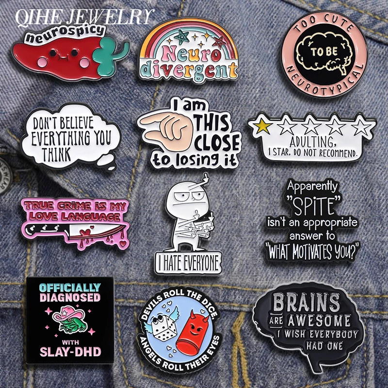 Neuro Divergent Neurospicy Enamel Pins Funny Gesture I Am This Close To Losing It Brooch Lapel Badge Mental Health Jewelry Gifts