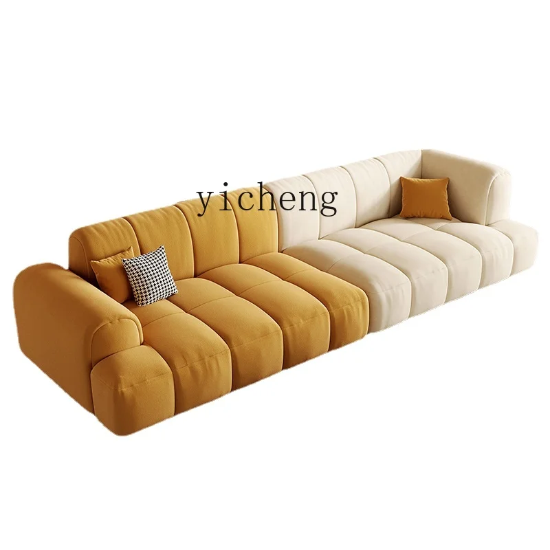 

Zc Cream Wind Steel Keys Sofa Straight Row Living Room Large and Small Apartment Type Modern Simple Tofu Block