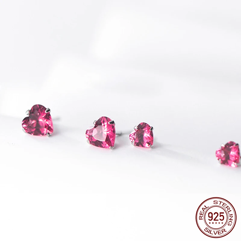 La Monada Womens Earrings Silver 925 Small 925 Silver Earrings For Women Silver Stud Earrings Pink Heart Zircon Girls Ladies
