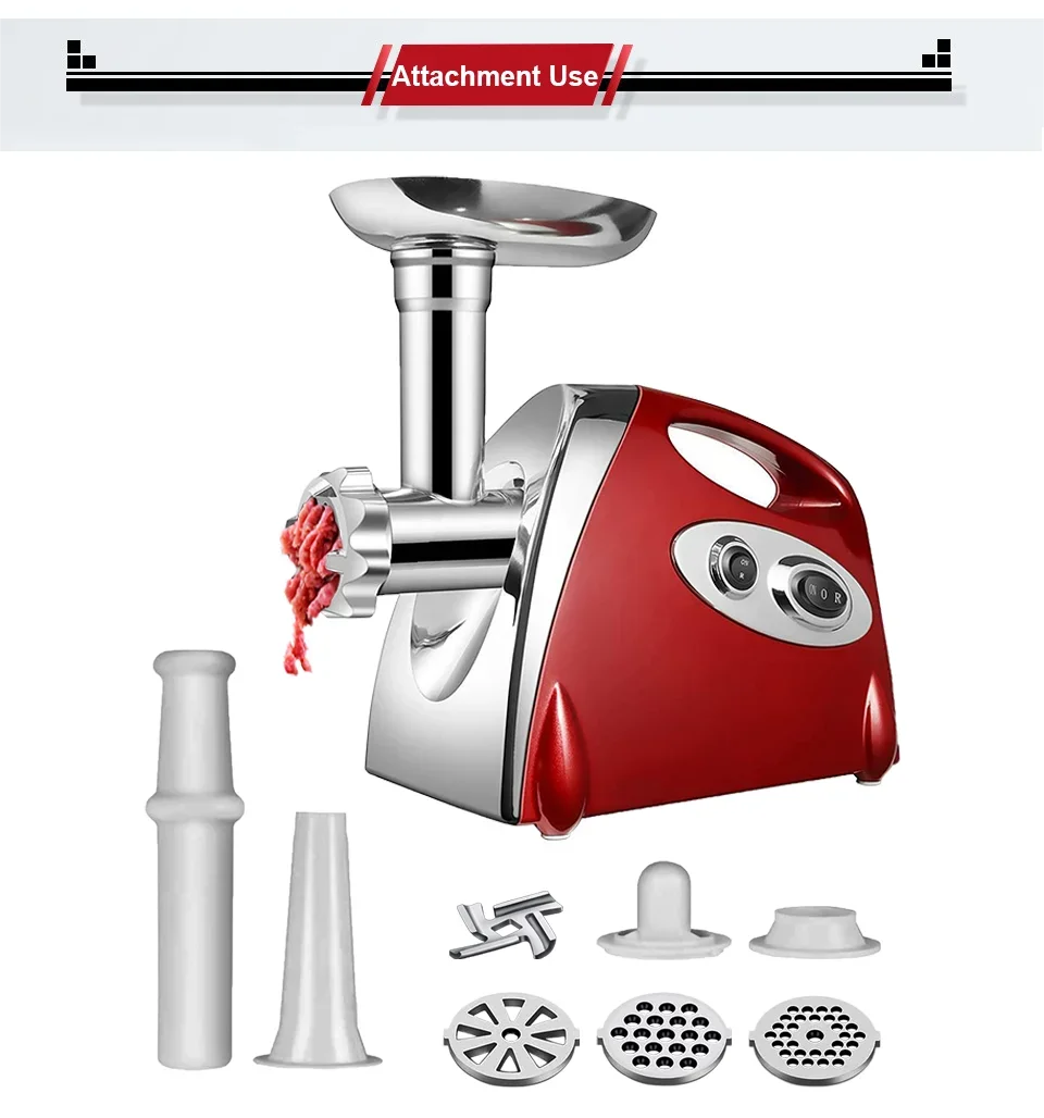 2800W Max Elektrische Fleischmühle Hochleistungs-Zerkleinerer Wurstfüller 3 Mahlplatten Küchen-Fleischzerkleinerer EU-Stecker – Detail 8