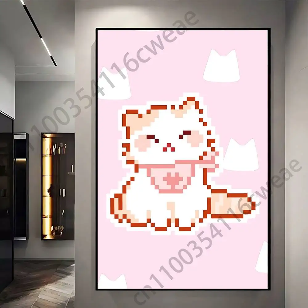 Cute Pixel kitten Wall Art Poster Print Wall Decor for Living Room Bedroom Home Decoration