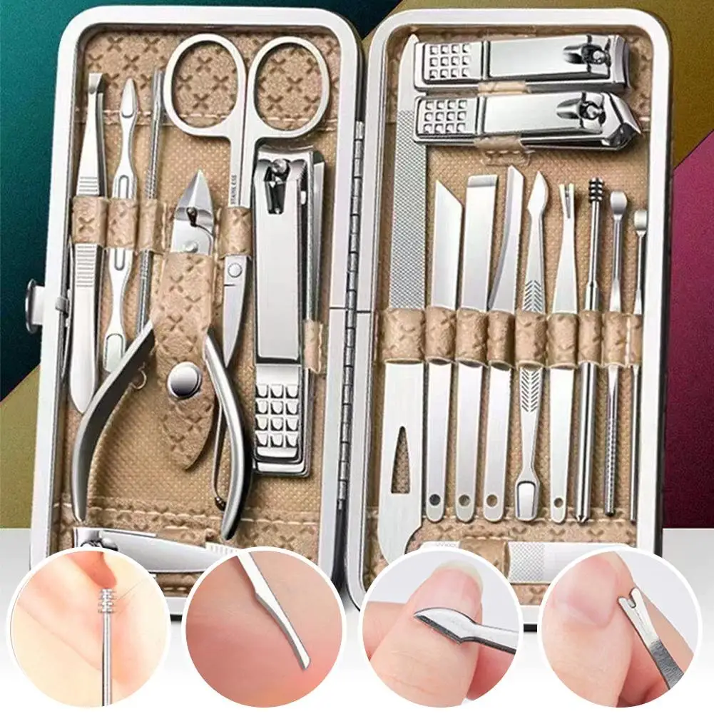 Set professionale per manicure e pedicure, kit per la cura delle unghie in acciaio inossidabile con custodia per donne e uomini