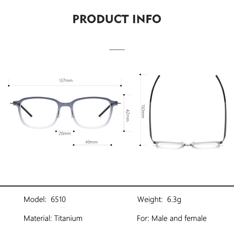 Nordic style, screwless minimalist design 5g ultra-thin Fiberglass eyeglasses square frame for man and woman now. titanium 6510