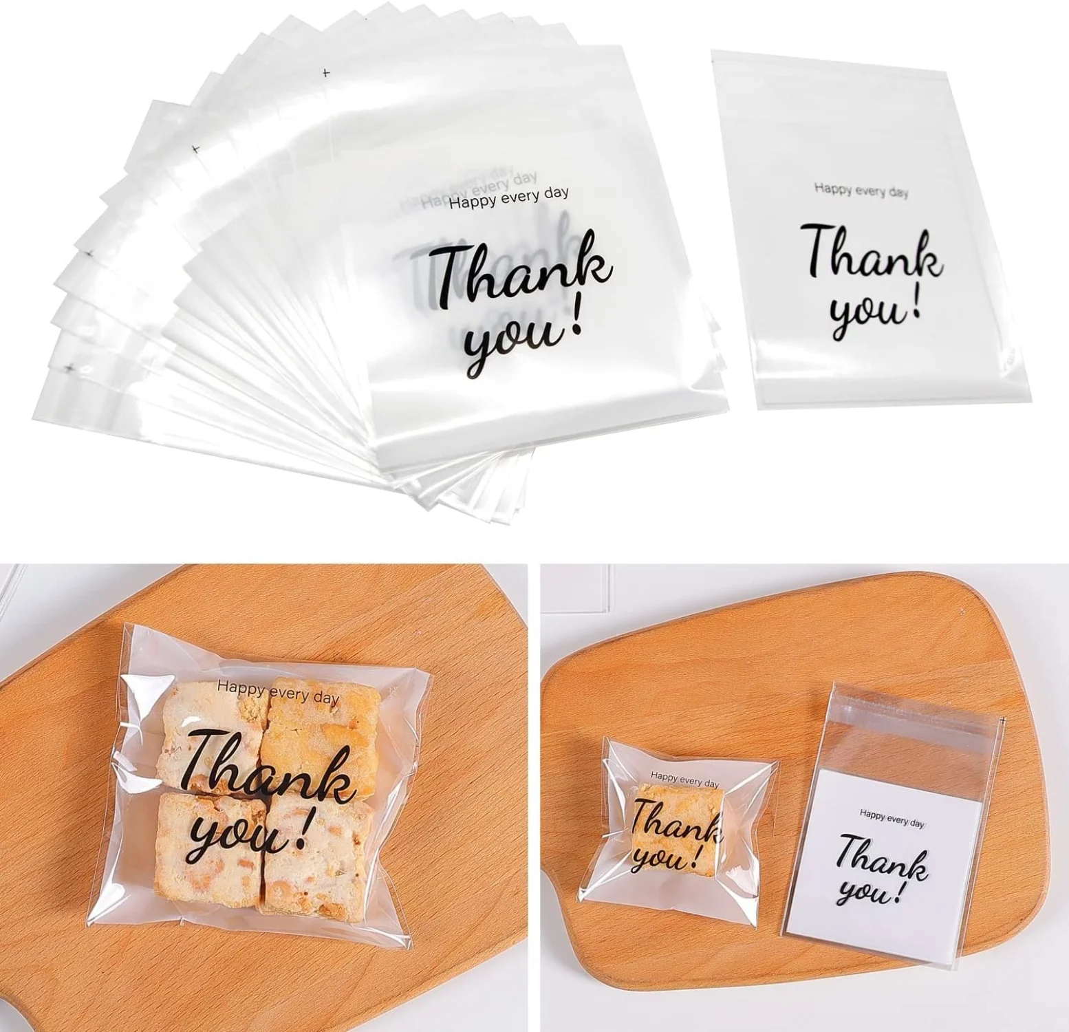 100-600PCS  Thank You Mini Bags Plastic Transparent Treat Bags for DIY Candy Jewelry Display Packaging Cookies Storage Gift Bags