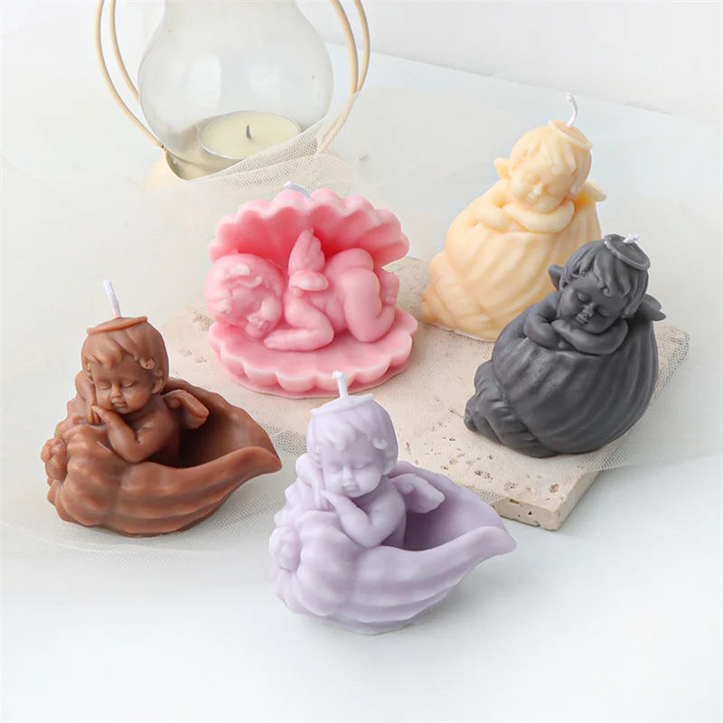 New Shell Angel Scented Candle Silicone Mold Winged Angel Cake Chocolate Ornament Mold Handmade Resin Soap Making Supplies Mould