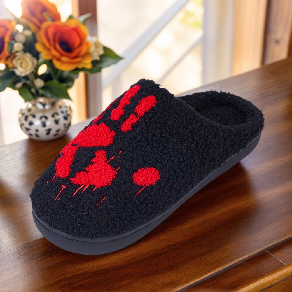 Halloween Palm Plush Slippers Warm Slip-on House Shoes Non-Slip Soft Furry Slipper Thermal Closed Toe Slippers for Autumn Winter