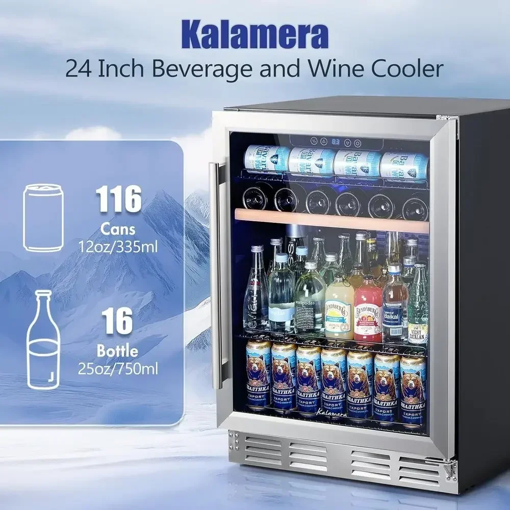 Mini ridge 24 Inch Undercounter Beverage and Wine Cooler Rerigerator Built-in or reestanding - 118 Cans & 15 Bottles acity with