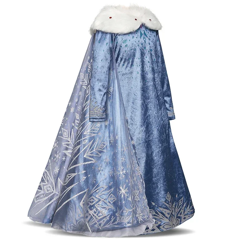 2024 Frozen Elsa Princess Dress Girl Cosplay Costume Birthday Carnival Party Snow Queen Long Sleeve Winter Clothes Kids Outfits