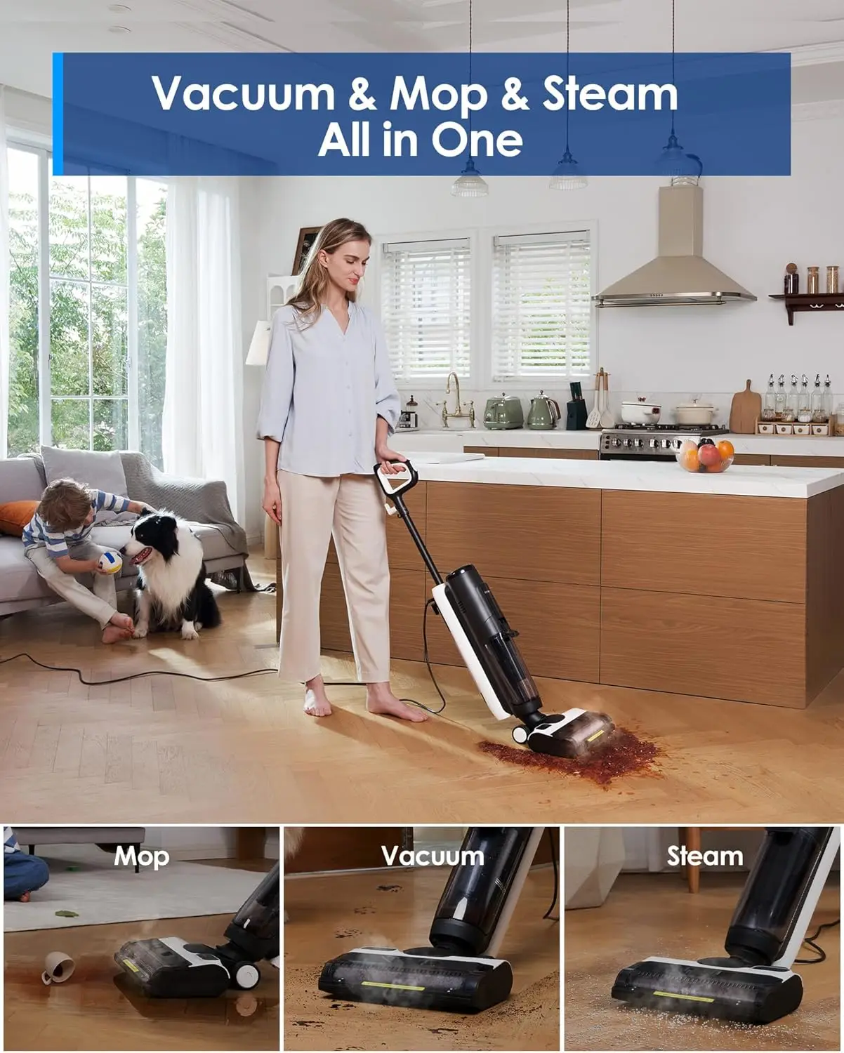 Tineco Ifloor 5 Steam Wet Dry Vacuum All-In-One, Steam Mop Hardwood Floor Cleaner Great For Sticky Messes, 248℉ High-Temp