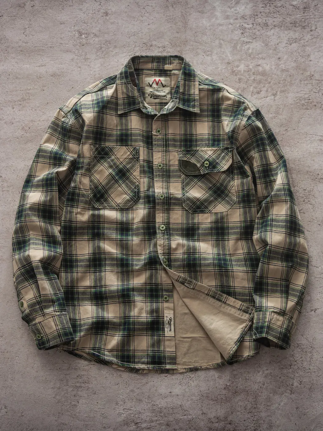 105# Spring Autumn New American Retro Long-Sleeve Lapel Plaid Shirt Men's Simple Fashion Washed Multi-pocket Casual Blouses