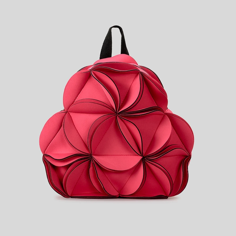 PU Splicing 3D Flower Shaped Mochila, Nicho Design, Estudantes de Moda, Mochila de Grande Capacidade, Bolsa Criativa