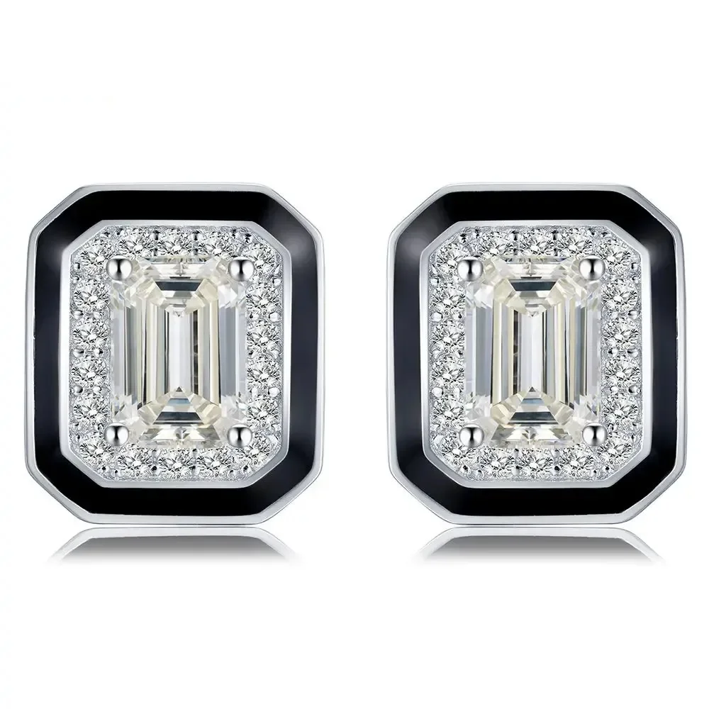 925 Sterling Silver Emerald Cut Lab Sapphire High Carbon Diamonds Gemstone Ear Studs Earrings Fine Jewelry Wholesale