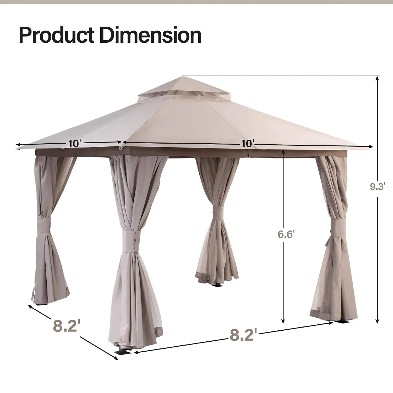 Patio Gazebo 10'x10', Outdoor Heavy Duty Party Tent Shelter with Double Roofs, Mosquito Nettings and Privacy, Customized