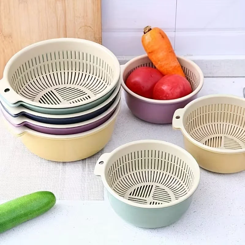 2Jiantao/Double-Layer Draining Basket for Home Kitchen, Thickened Plastic Hollow-Out Vegetable and Fruit Drainer