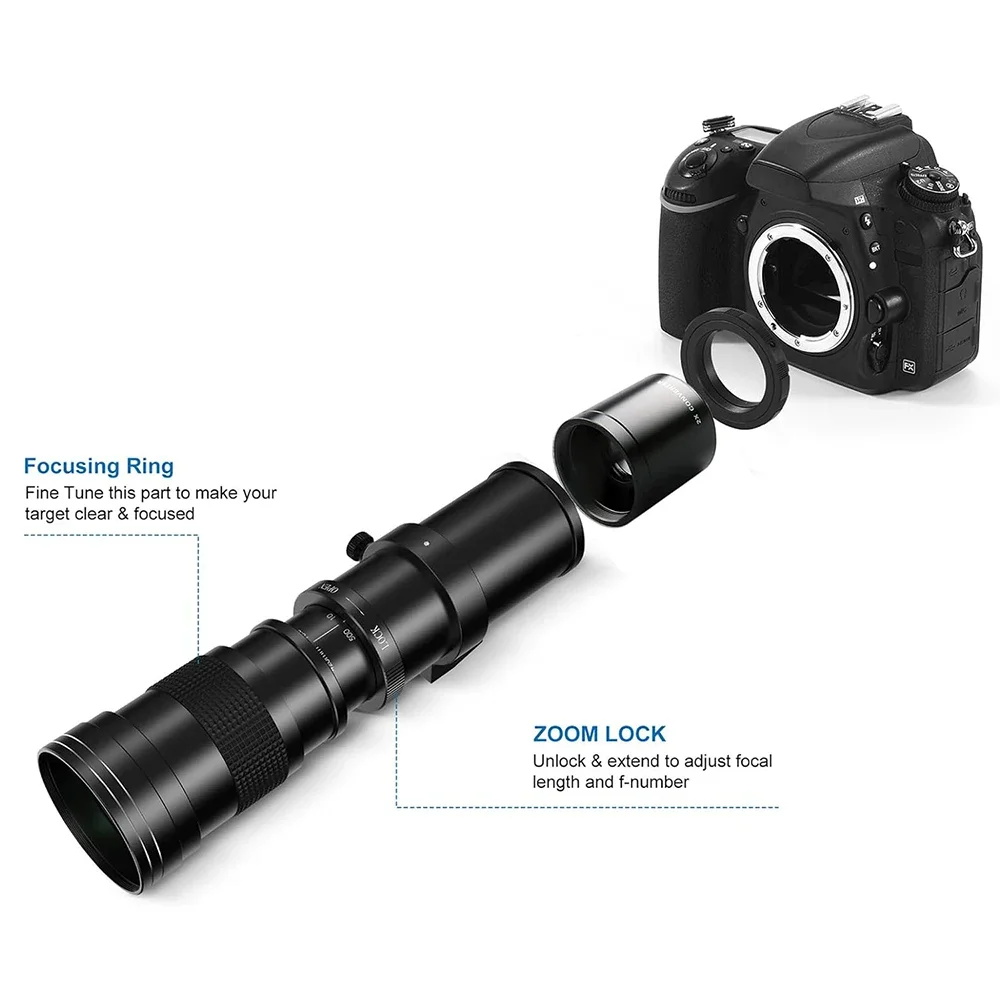 Lightdow 420-800mm F8.3 عدسة تليفوتوغرافي فائقة التكبير اليدوي مع محول 2X RU USA ES توصيل المستودعات الخارجية