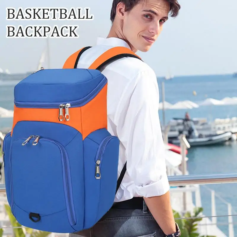 

Gym Basketball Backpack Large Capacity Gym Sport Water Bottle Bag Thick Laptop Container Waterproof Bottom Bookbag For
