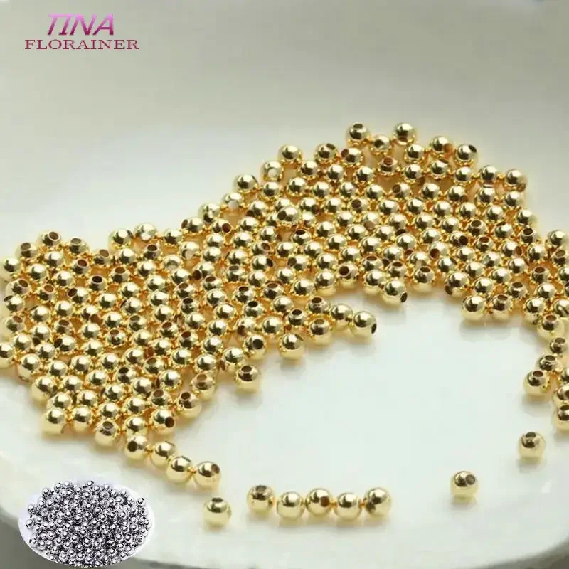 2MM 2.5MM 4MM 6MM 14K Gold Color Plated Brass Round Ball Beads Spacer Beads Diy Jewelry Findings Accessories Wholesale