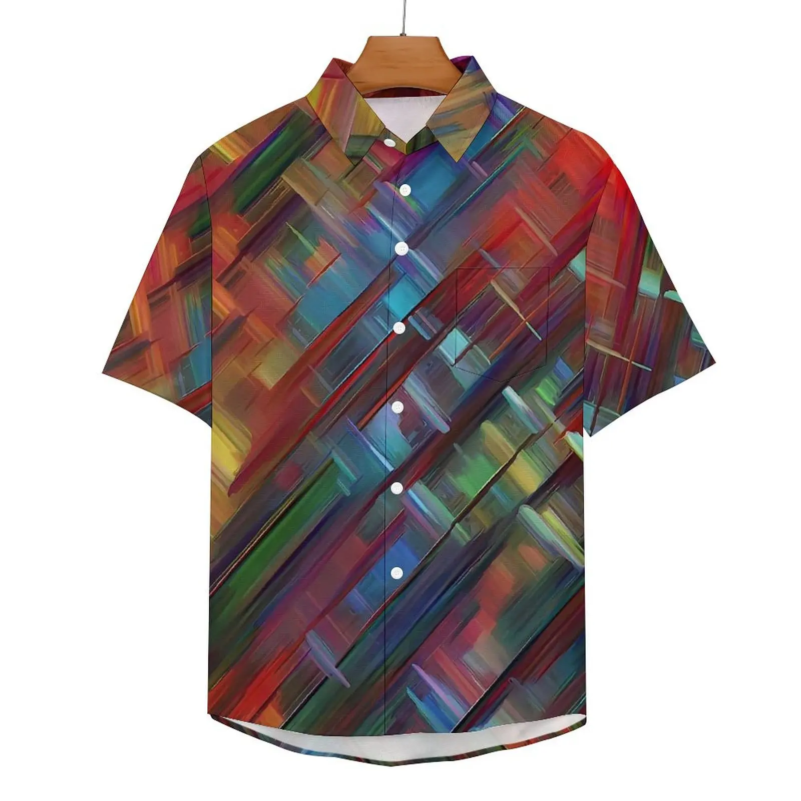 

Abstract Brush Print Casual Shirts Colorful Print Beach Shirt Summer Retro Blouses Men Print Plus Size