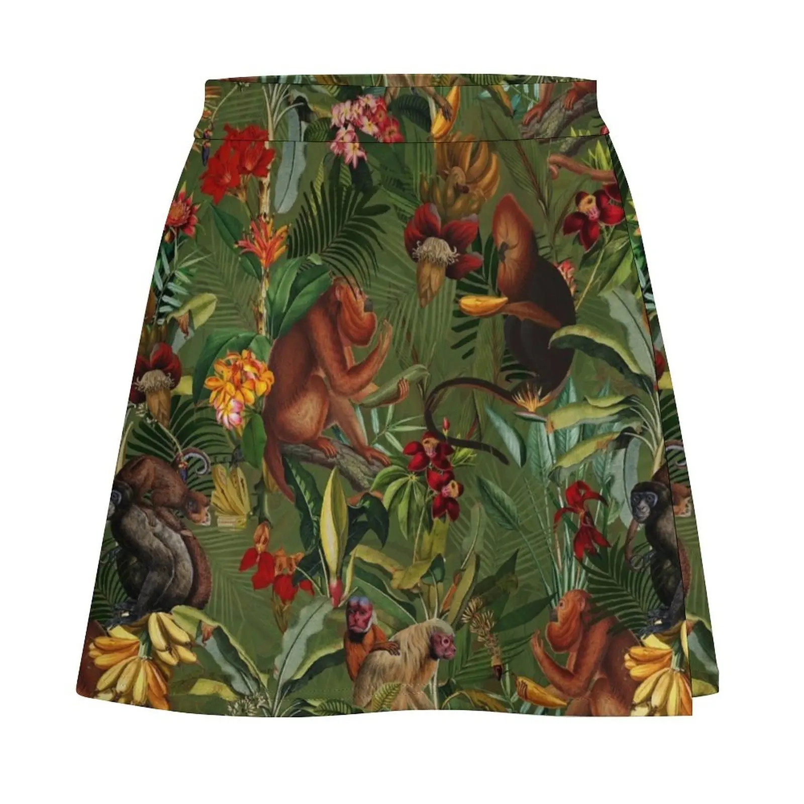 Tropical monkey jungle pattern - dark green Botanical Night Garden Mini Skirt korean style women clothing skirt skirt