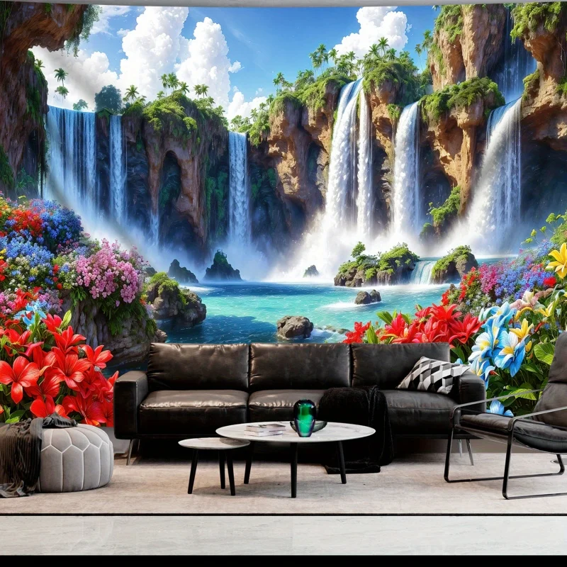 Waterfall Scenery Natural Aesthetics Printed Tapestry - Suitable For Party Themes In Bedrooms And Living Rooms, Home Decoration