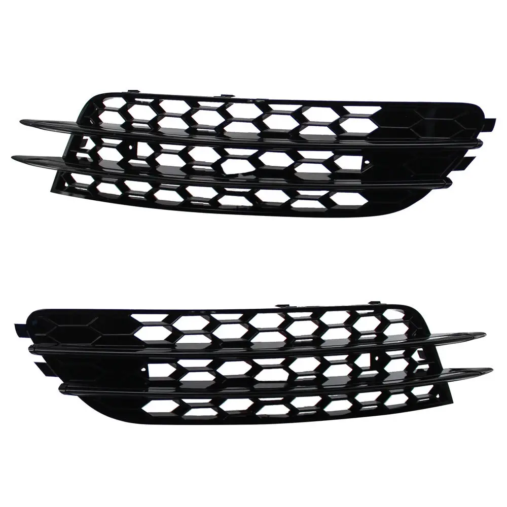 For Audi A6 C7 2012-15 Pair Black Front Bumper Fog Light Lamp Cover Grille Grill