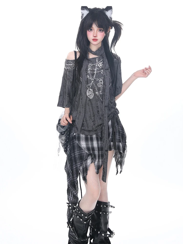 2025 Autumn Winter Women Cyber Punk Dark Academia Irregular A-line