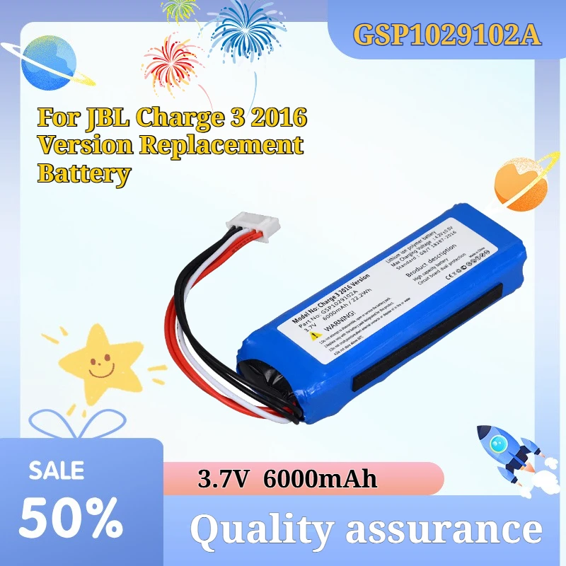 

GSP1029102A 3.7V 6000mAh Bluetooth Speaker Battery Compatible with JBL Charge 3 2016 Version Replacement Battery
